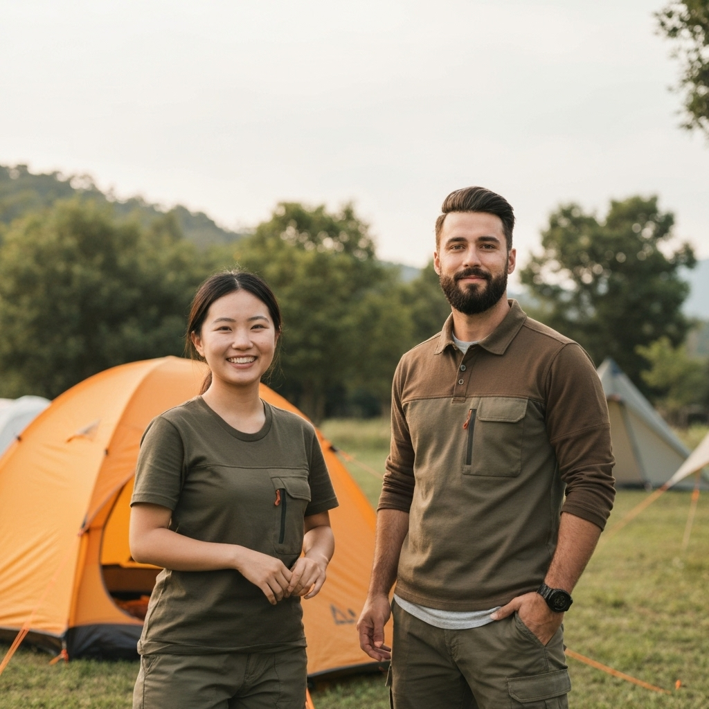 Friendly camping ground staff helping guests
